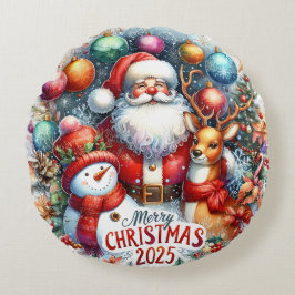 Almofada Redonda Travesseiro de Natal Colorida Snowman & Ornaments