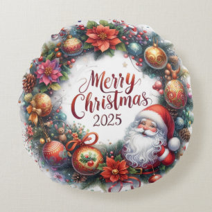 Almofada Redonda Travesseiro de Natal Colorida Snowman & Ornaments