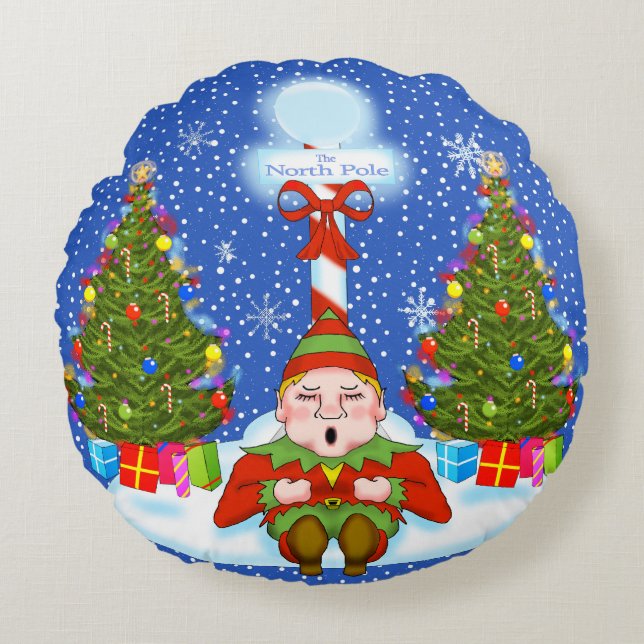 Almofada Redonda Travesseiro de Natal do Elf Sonolento (Frente)