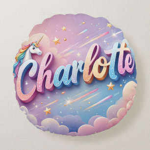 Almofada Redonda Travesseiro de Nome Unicórn de Pastel Personalizad