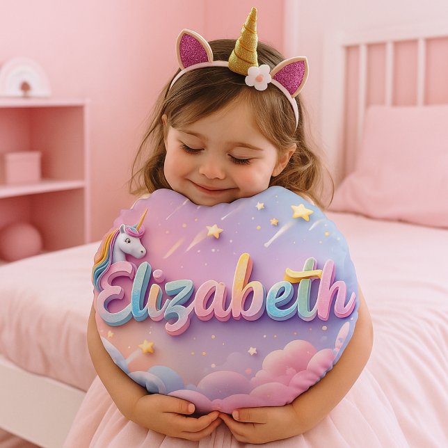 Almofada Redonda Travesseiro de Nome Unicórn de Pastel Personalizad (Custom unicorn-themed nursery decor with child's name in rainbow colors)
