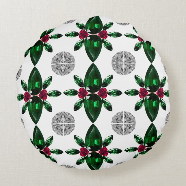 Almofada Redonda Travesseiro de Padrão de Gemstone Verde e Vermelho (Verso)