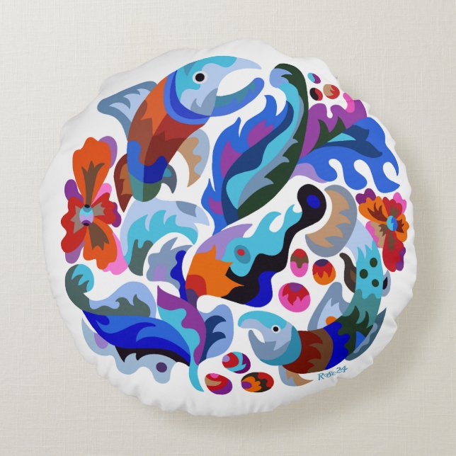 Almofada Redonda Travesseiro de Salmão Samchykivka (Verso)