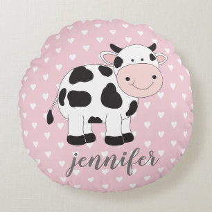 Almofada Redonda Travesseiro de vaca de coração rosa personalizado