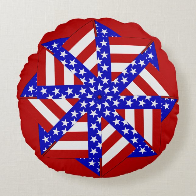 Almofada Redonda TRAVESSEIRO DECORATIVO 6 RONDAS Flag-Teabag USA (Frente)