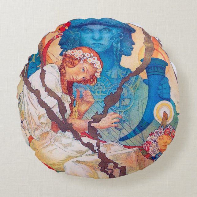 Almofada Redonda Travesseiro decorativo Alphonse Mucha Epic Eslavo (Frente)
