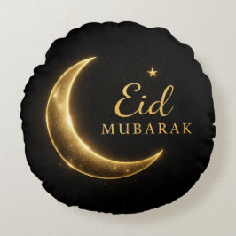 Almofada Redonda Travesseiro Decorativo Black & Gold Eid Mubarak –