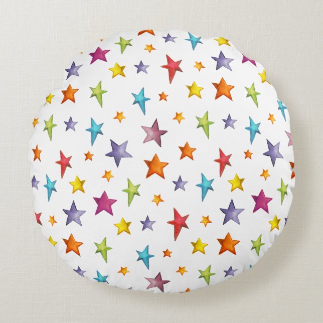 Almofada Redonda Travesseiro decorativo das estrelas a cores da águ (Frente)