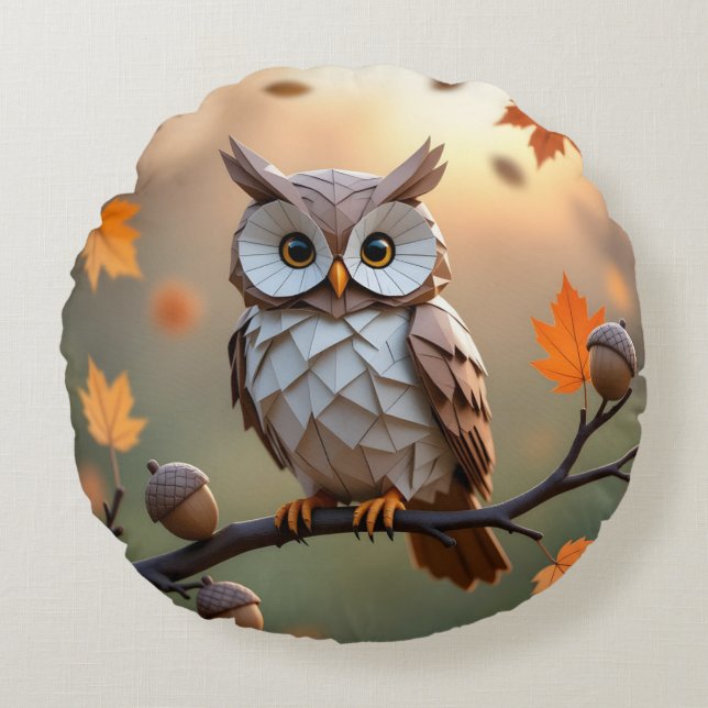Almofada Redonda Travesseiro decorativo de Cozy Autumn Origami Owl (Frente)