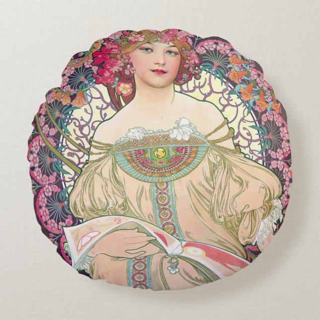 Almofada Redonda Travesseiro decorativo de Daydrey, Alphonse Mucha (Frente)