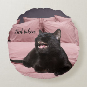 Almofada Redonda Travesseiro decorativo de Gato Negro Rindo