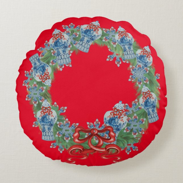 Almofada Redonda Travesseiro decorativo de Jar Ginger Jar de Natal (Frente)