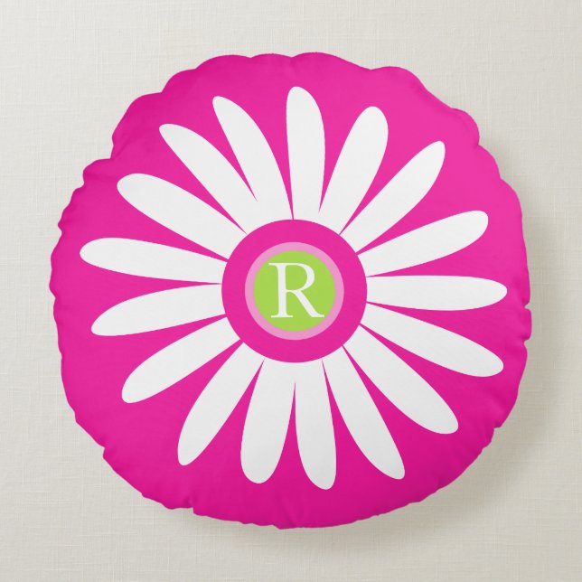 Almofada Redonda Travesseiro decorativo de monograma de flores gráf (Frente)