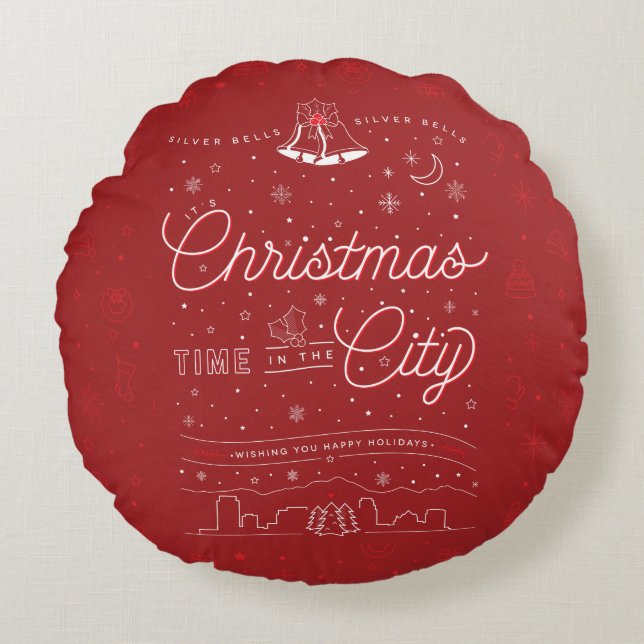 Almofada Redonda Travesseiro decorativo de Natal dos Sinos de Prata (Frente)