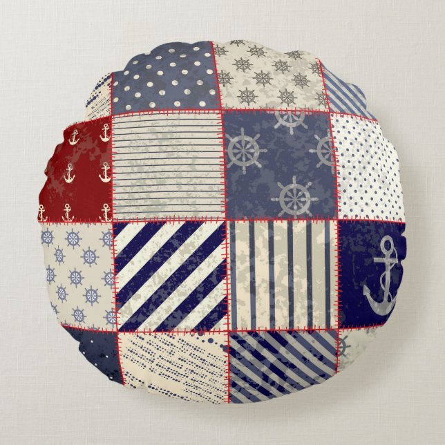 Almofada Redonda Travesseiro decorativo de PADRÕES Náuticos (Frente)
