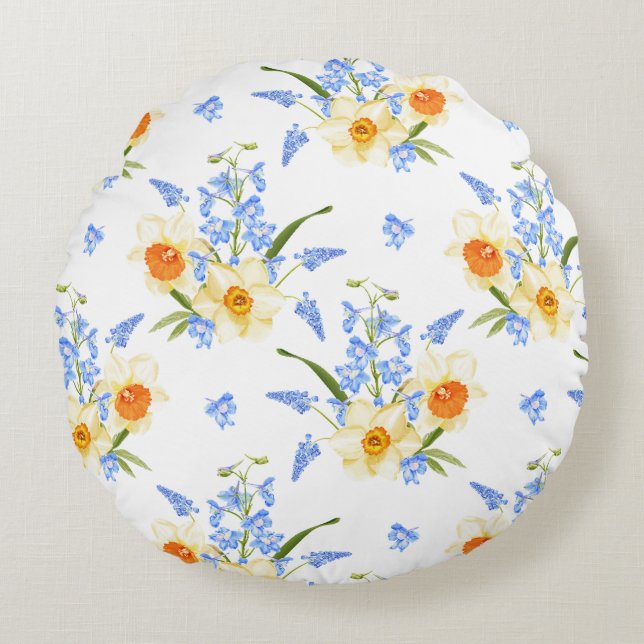 Almofada Redonda Travesseiro decorativo de Primavera Floral com Daf (Frente)