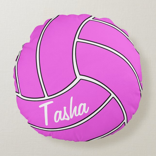 Almofada Redonda Travesseiro decorativo de Voleibol Rosa Personaliz (Frente)