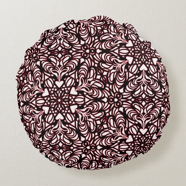 Almofada Redonda Travesseiro decorativo design de corações vermelho (Verso)