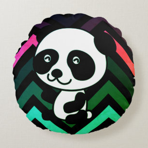 Almofada Redonda Travesseiro decorativo do Urso de Panda Chevron Pr