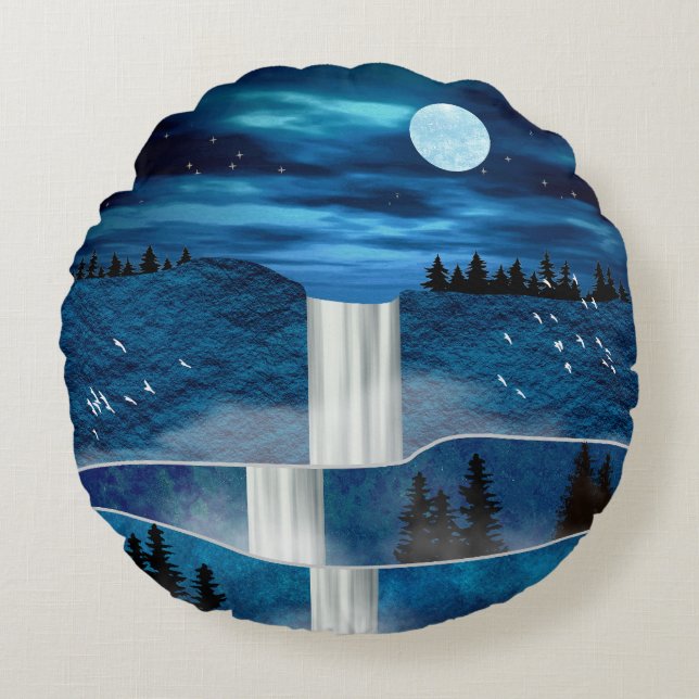 Almofada Redonda Travesseiro decorativo em Carga Azul (Frente)