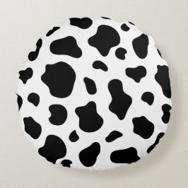 Almofada Redonda Travesseiro Decorativo Estampa Vaca Preto e Branco