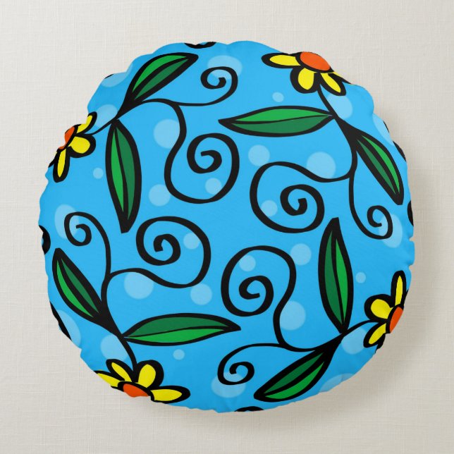 Almofada Redonda Travesseiro decorativo Floral abstrato (Frente)