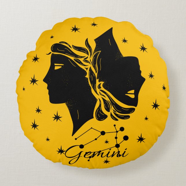 Almofada Redonda Travesseiro decorativo Gemini Zodiac (Frente)