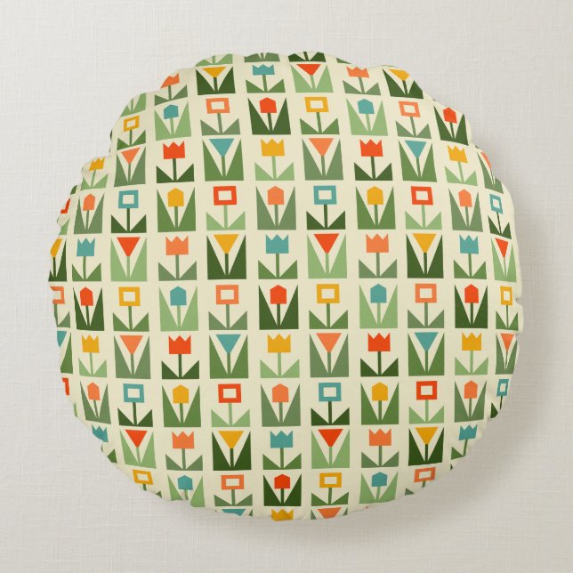 Almofada Redonda Travesseiro decorativo Geométrico Floral (Frente)