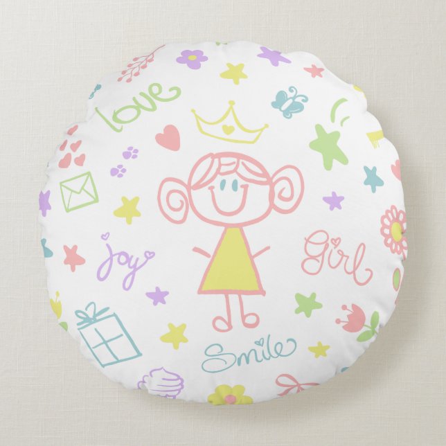 Almofada Redonda Travesseiro decorativo para Garota Bebê, Pastel (Frente)