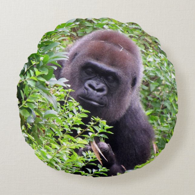 Almofada Redonda Travesseiro decorativo Peek-A-Boo Gorilla (Frente)