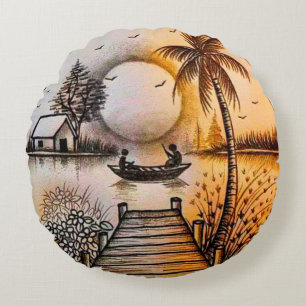 Almofada Redonda Travesseiro decorativo redondo colorido 3D vibrant