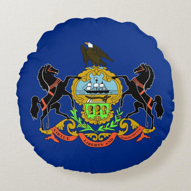 Almofada Redonda Travesseiro decorativo redondo com bandeira da Pen (Frente)