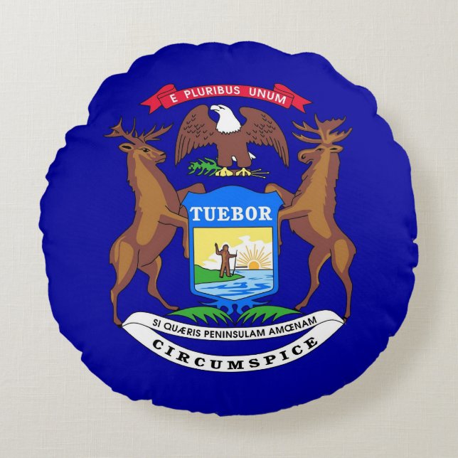 Almofada Redonda Travesseiro decorativo redondo com bandeira de Mic (Frente)