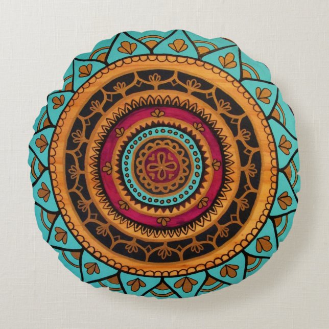 Almofada Redonda Travesseiro decorativo redondo da menina dourada (Frente)