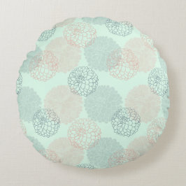 Almofada Redonda Travesseiro decorativo redondo Dahlias, rosa e azu