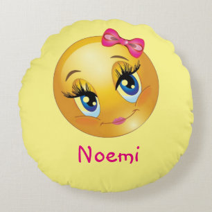 Almofada Redonda Travesseiro decorativo redondo de Emoji da menina