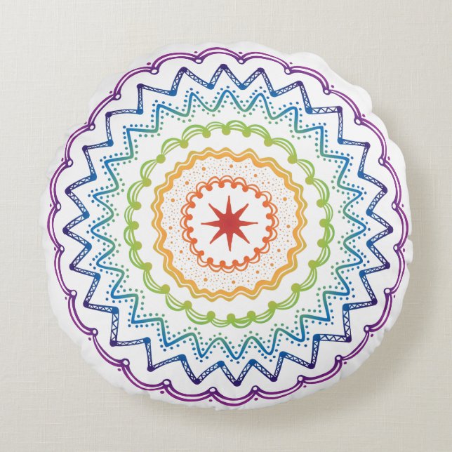 Almofada Redonda travesseiro decorativo redondo de padrão arco-íris (Frente)