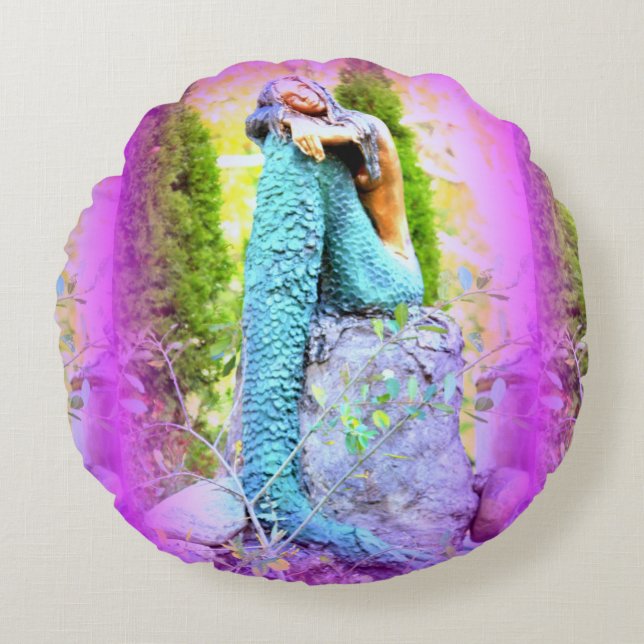 Almofada Redonda travesseiro decorativo redondo de sereia (Frente)