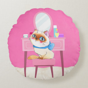 Almofada Redonda Travesseiro decorativo redondo Gatinho inundado