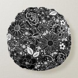 Almofada Redonda Travesseiro decorativo redondo preto-branco de bel