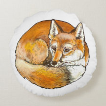 Travesseiro decorativo redondo Red Fox, arte origi