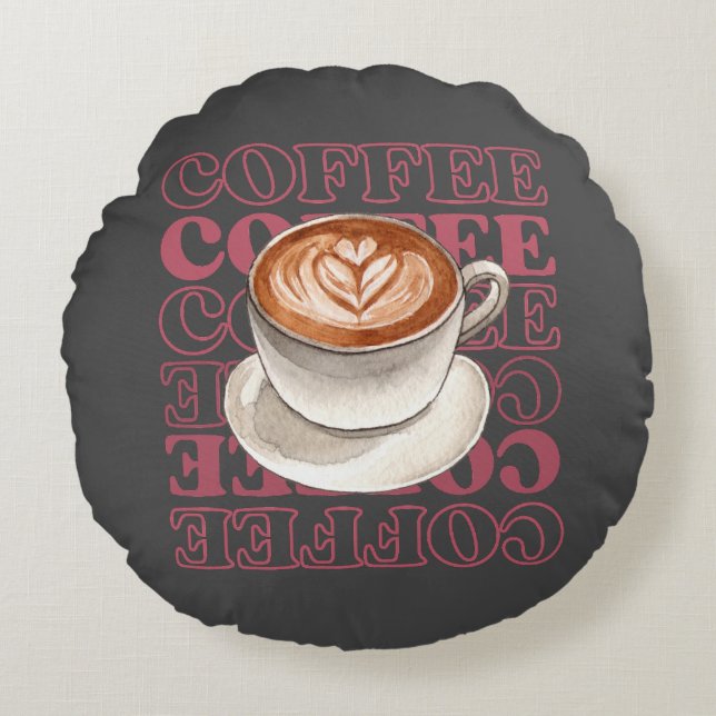Almofada Redonda travesseiro decorativo temático de café (Frente)