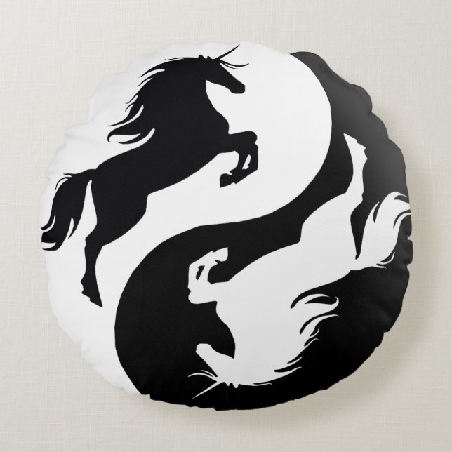Almofada Redonda Travesseiro decorativo Yin Yang Unicorn (Frente)
