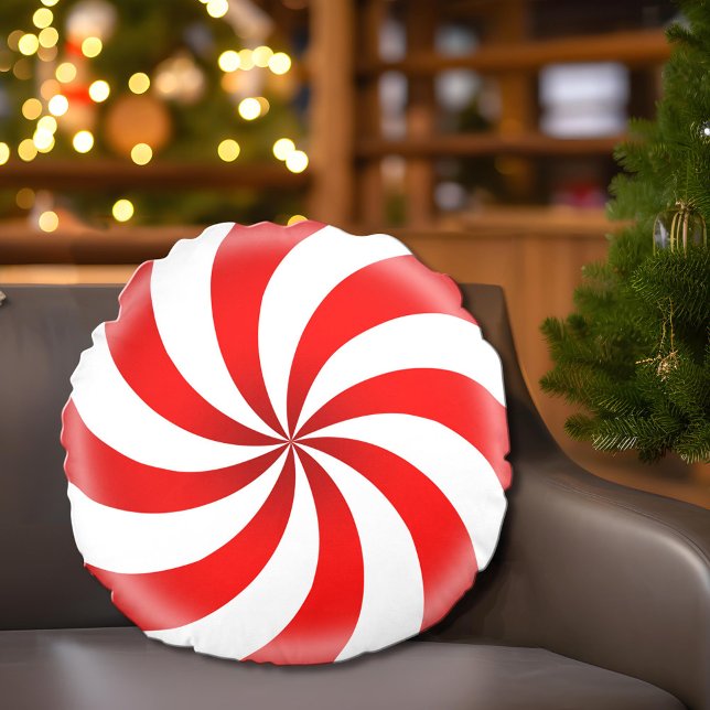 Almofada Redonda Travesseiro doce de menta-pimenta (Festive Peppermint Candy Swirl Pillow Decor for the Holidays!)