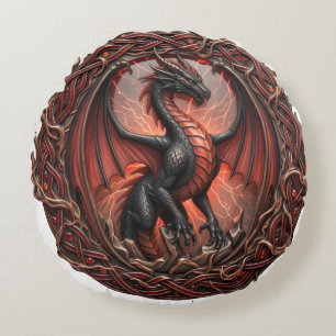 Almofada Redonda Travesseiro Dragão vermelho branco