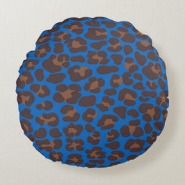 Almofada Redonda Travesseiro Exterior com Estampa de Leopardo Azul