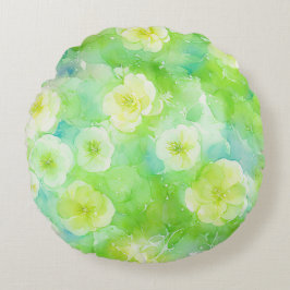 Almofada Redonda Travesseiro Floral de Cor Mola Verde e Amarela