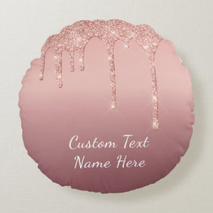 Almofada Redonda Travesseiro Glitter Round Dourado rosa com Texto P