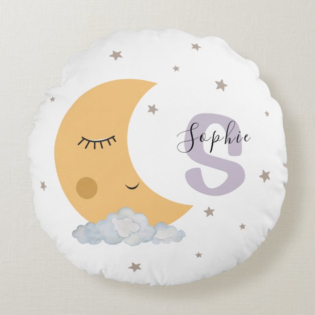 Almofada Redonda Travesseiro Personalizado Berçário Lua Lavanda (Frente)