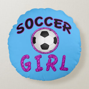 Almofada Redonda Travesseiro personalizado da menina do futebol com